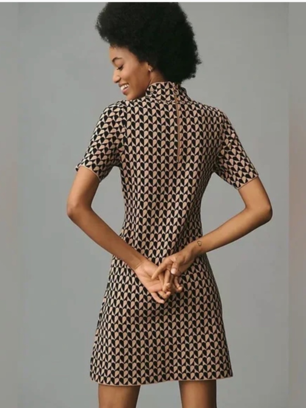 Anthropologie The Nina Short-Sleeve Mock-Neck Mini Dress Size Medium Petite NEW - Picture 2 of 10